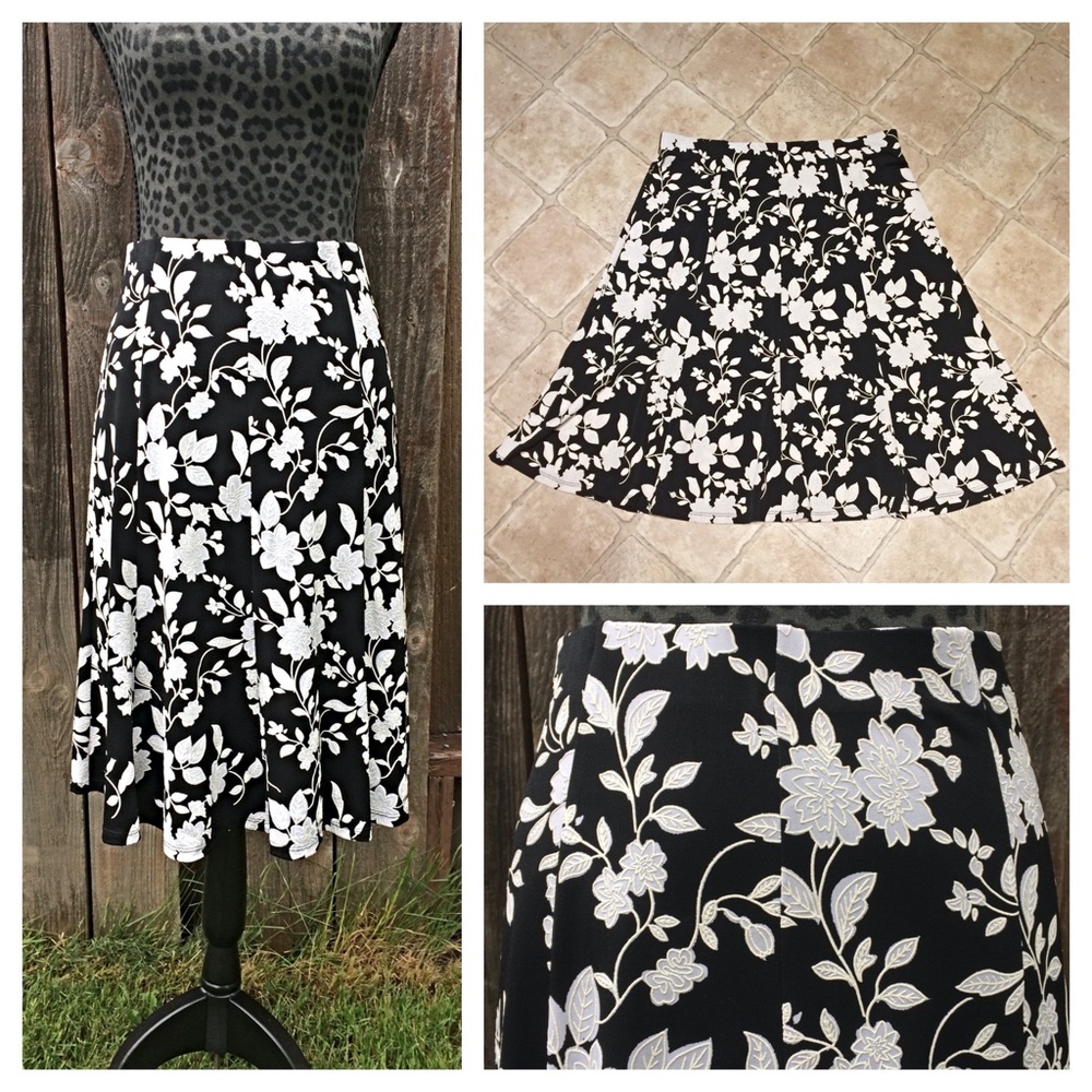 GNW Black and White Floral Midi Skirt